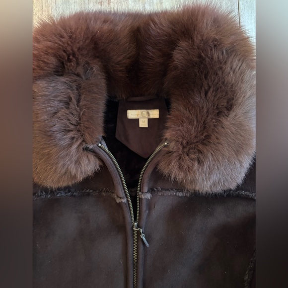 Wilsons Leather Brown Faux Shearling Coat Real Fox Fur Removable Collar Woman M - Picture 5 of 16